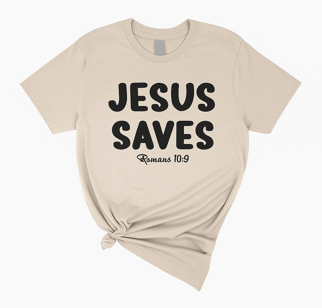 Jesus Saves Christian T-Shirt – Romans 10:9 | Faith-Based Graphic Tee