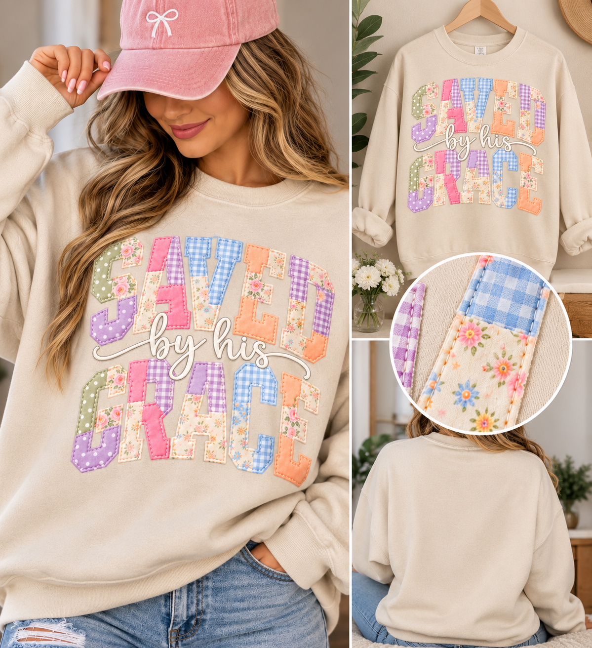 Saved by His Grace Graphic Crewneck Sweatshirt