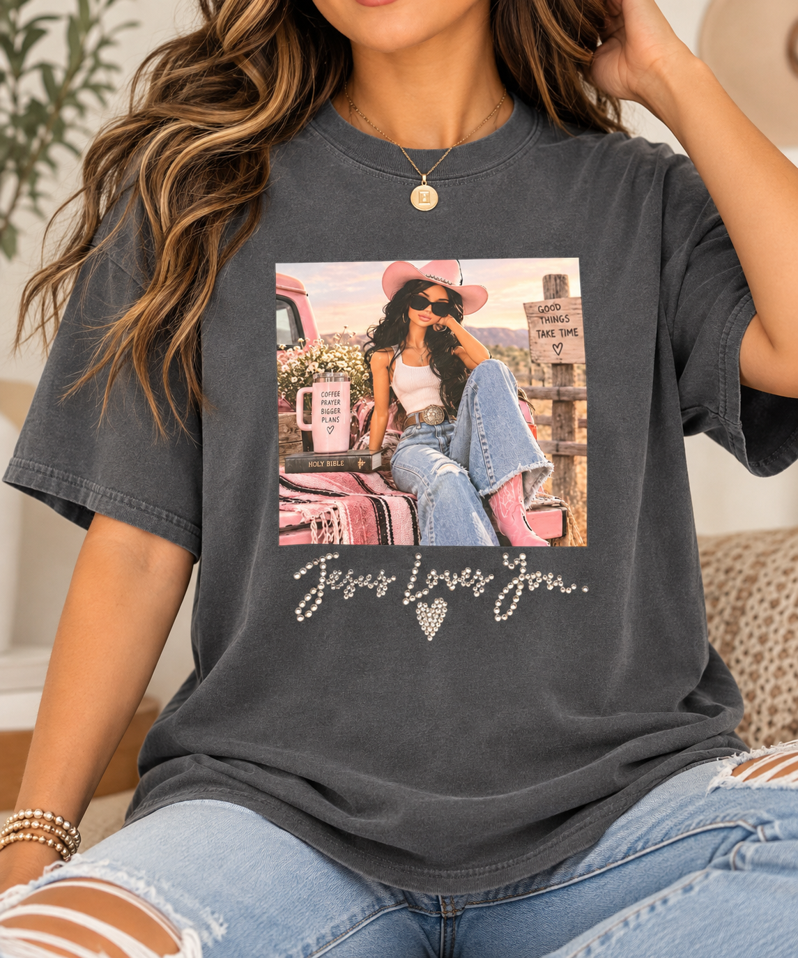 Jesus Loves You Cowgirl Tee 🤠🩷✝️