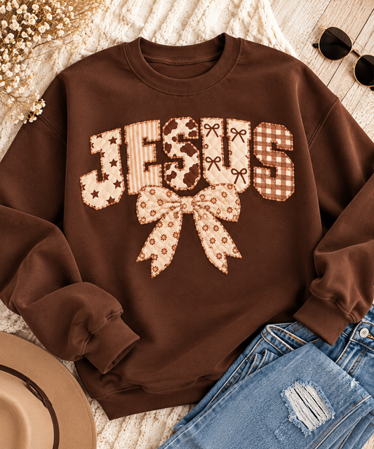 JESUS Quilted Bow Graphic Sweatshirt 🤎